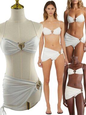 🆕 CHRISTOPHER ESBER 🧿 NWOT Ruched Orbit Bikini, Top&Skirt Brief, White - Sz 4